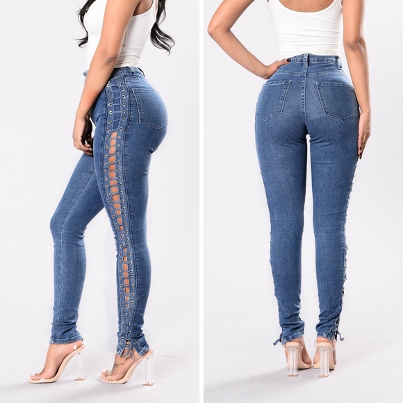jeans with lace down the side
